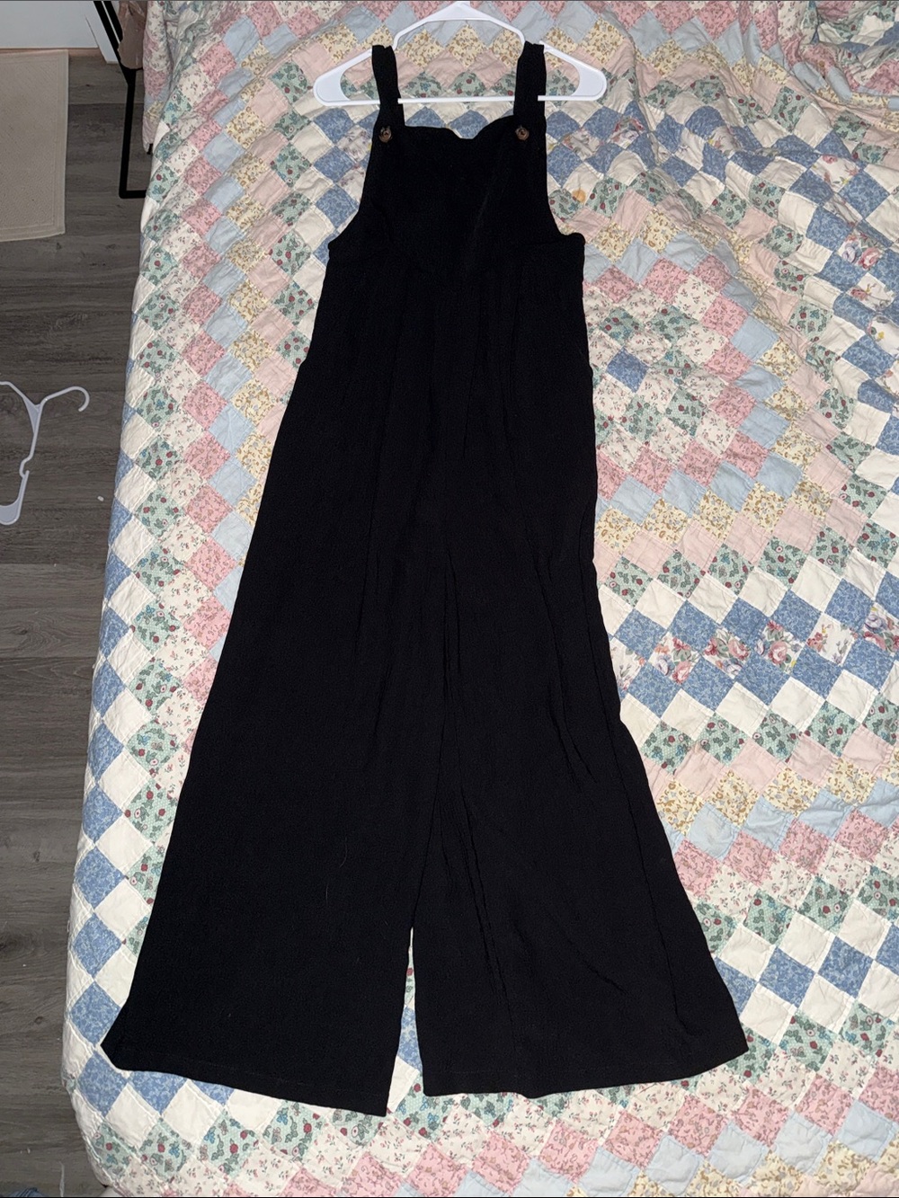 Wide-Leg Black Button-Strap Jumpsuit